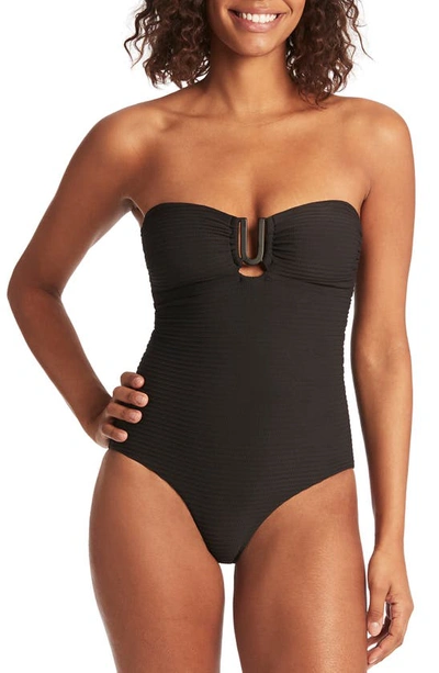 Shop Sea Level U-bar Bandeau One-piece Swimsuit In Black