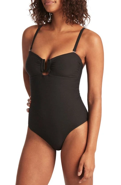 Shop Sea Level U-bar Bandeau One-piece Swimsuit In Black