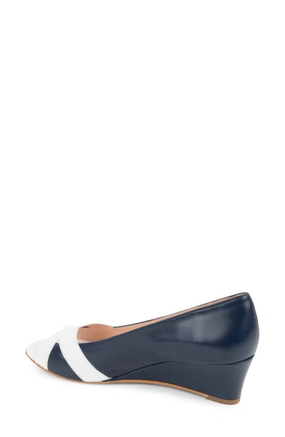 Patricia Green Como Peep Toe Wedge Sandal In Navy White