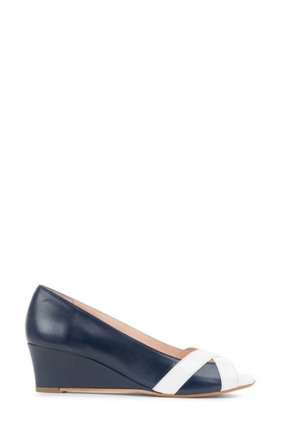 Patricia Green Como Peep Toe Wedge Sandal In Navy White