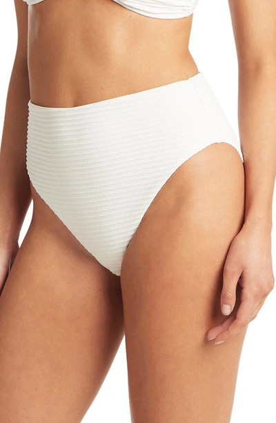 Sea Level Retro High Waist Bikini Bottoms In White