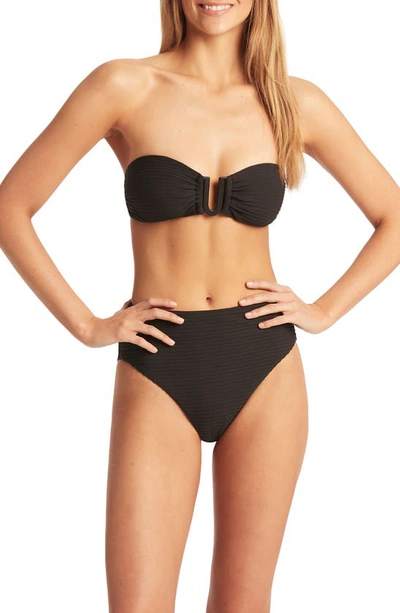 Sea Level Retro High Waist Bikini Bottoms In Black