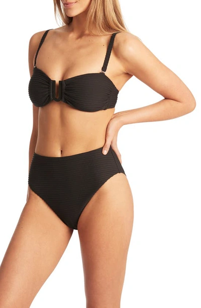 Sea Level Retro High Waist Bikini Bottoms In Black