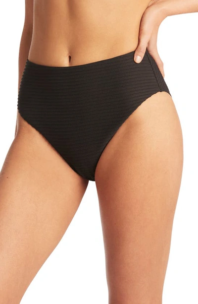 Sea Level Retro High Waist Bikini Bottoms In Black