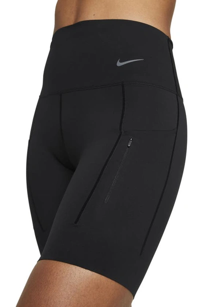 Shop Nike Dri-fit Firm Support High Waist Biker Shorts In Black/ Black