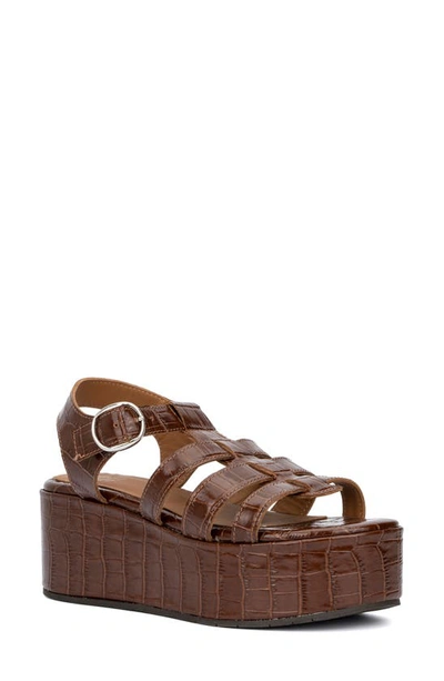 Shop Aquatalia Dafne Croc-embossed Platform Gladiator Sandal In Brown