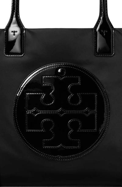 Tory Burch Small Ella Shopping Bag In Recycled Fabric With Front Logo In Black