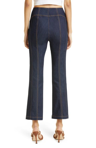 Cinq À Sept Loren Topstitched Cropped Bootcut Denim Pants In Indigo