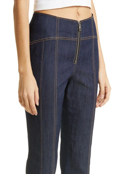 Cinq À Sept Loren Topstitched Cropped Bootcut Denim Pants In Indigo
