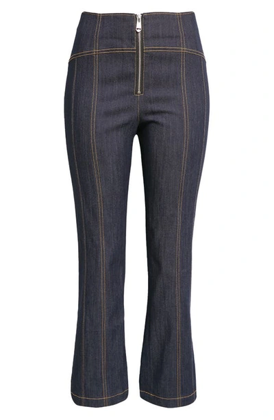 Cinq À Sept Loren Topstitched Cropped Bootcut Denim Pants In Indigo