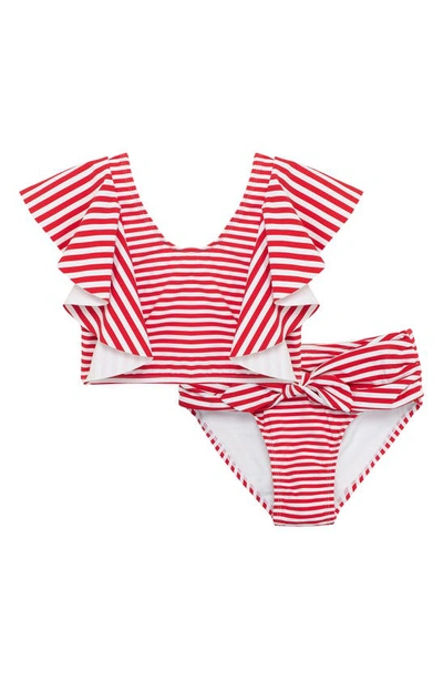 Shop Habitual Kids' Malibu Stripe Two-piece Swimsuit In Red