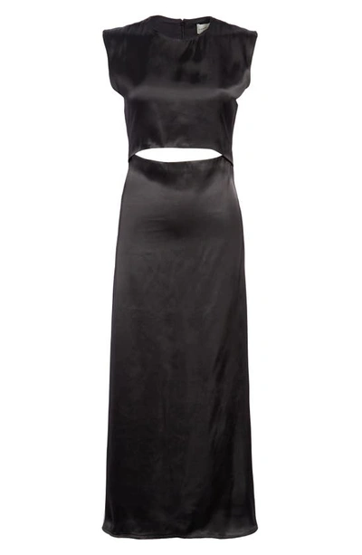 Shop Loulou Studio Copan Cutout Sleeveless Satin Midi Dress In Black