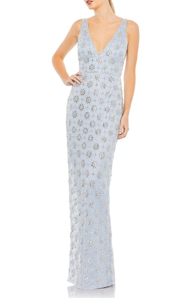 Shop Mac Duggal Crystal Embellished Tulle Column Gown In Powder Blue