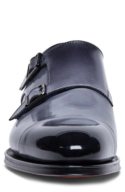 Shop Santoni Dithered Double Monk Strap Shoe In Black