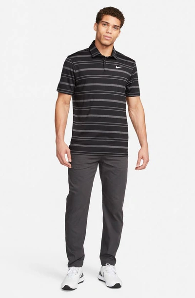 Shop Nike Tour Stripe Golf Polo In Black/ Anthracite/ White