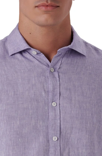 Shop Bugatchi Shaped Fit Solid Linen Button-up Shirt In Iris