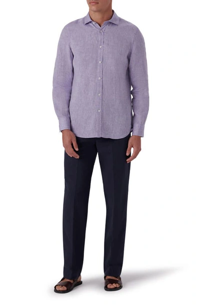 Shop Bugatchi Shaped Fit Solid Linen Button-up Shirt In Iris