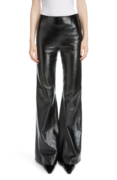 Shop Acne Studios Lazos Flare Lambskin Leather Pants In Black