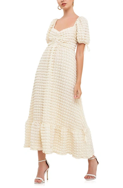 Shop Endless Rose Texture Puff Sleeve Maxi Dress In Ivory