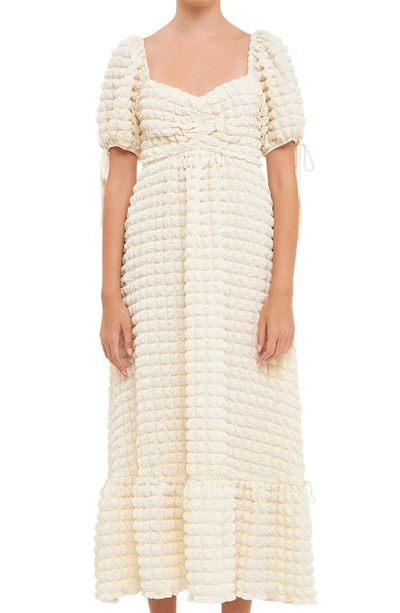 Shop Endless Rose Texture Puff Sleeve Maxi Dress In Ivory