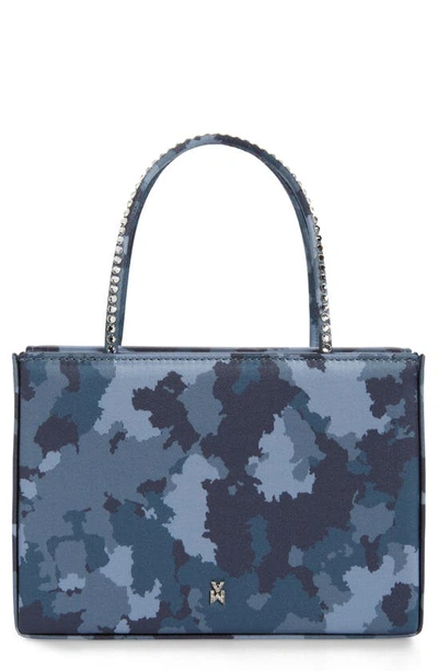 Shop Amina Muaddi Amini Gilda Leather Top Handle Bag In Print Satin Blue Camo