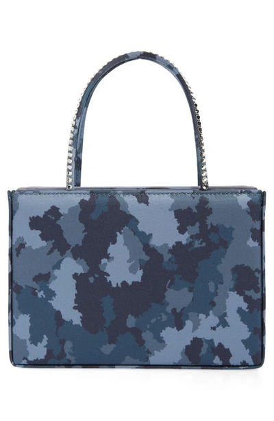 Shop Amina Muaddi Amini Gilda Leather Top Handle Bag In Print Satin Blue Camo