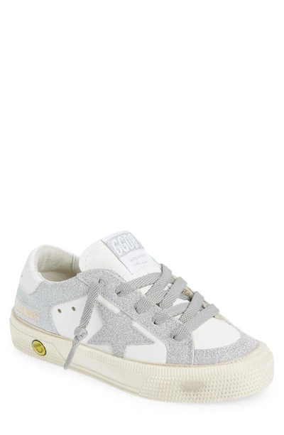 Shop Golden Goose Kids' May Glitter Low Top Sneaker In White/ Silver