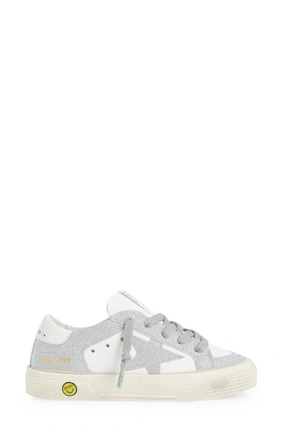 Shop Golden Goose Kids' May Glitter Low Top Sneaker In White/ Silver