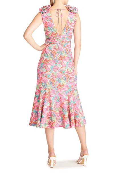 Shop Amur Sorena Floral Ruffle Shoulder Midi Dress In Calla Lily Pastel Floral