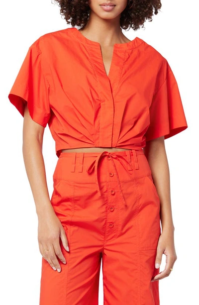 Shop Joie Iris Crop Poplin Shirt In Vibrant Red