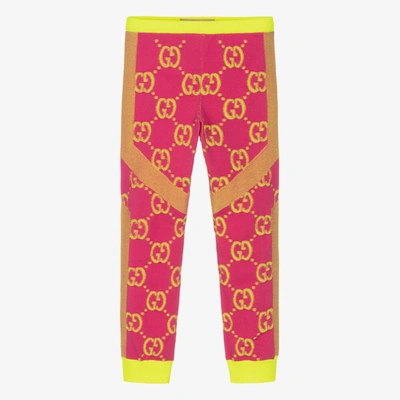 Shop Gucci Girls Neon Pink & Yellow Gg Leggings