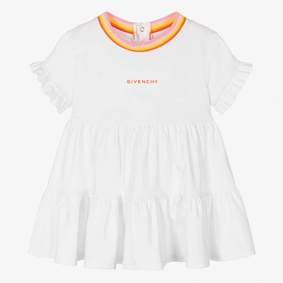 Shop Givenchy Baby Girls White Cotton Logo Dress