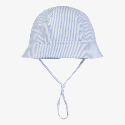 Shop Il Gufo Blue Stripe Cotton Seersucker Sun Hat