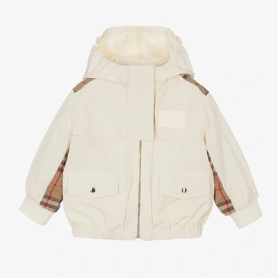Shop Burberry Baby Girls Ivory & Beige Check Jacket