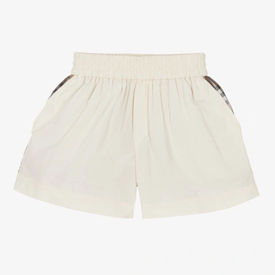 Shop Burberry Girls Ivory & Beige Check Shorts