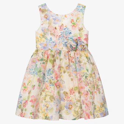 Shop Abel & Lula Girls Ivory & Pink Floral Linen Dress