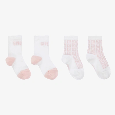 Shop Givenchy Girls White & Pink Logo Baby Socks (2 Pack)