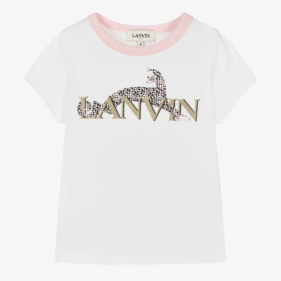 Shop Lanvin Girls White Glitter Cat Logo T-shirt