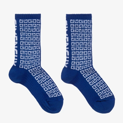 Shop Givenchy Boys Blue & White 4g Logo Socks