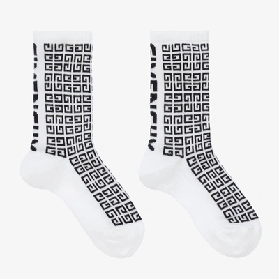 Shop Givenchy Boys White & Black 4g Logo Socks