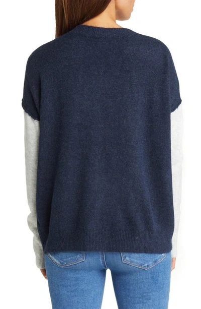 Shop Vince Camuto Colorblock Sweater In Vintage Blue/silver Hthr