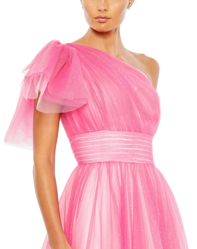 Shop Mac Duggal Glitter Ombre Ruffled One Shoulder Ballgown In Hot Pink Ombre
