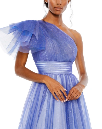 Shop Mac Duggal Glitter Ombre Ruffled One Shoulder Ballgown In Royal Ombre
