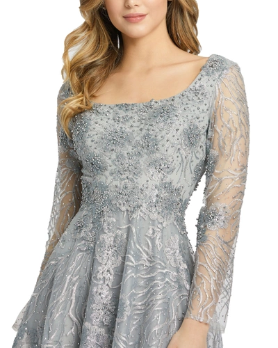 Mac Duggal Jewel Encrusted Long Sleeve Square Neck Gown In Dove Grey