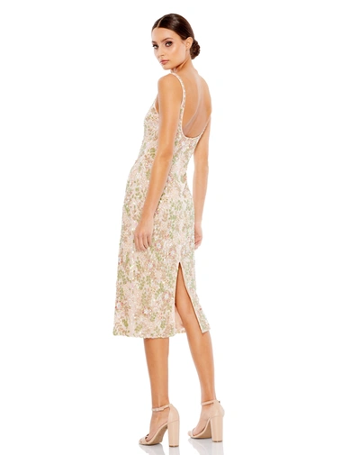 Shop Mac Duggal Sleeveless Hand Beaded Floral Midi Dress In Nude Multi