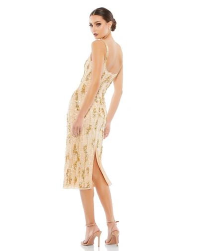Shop Mac Duggal Beaded Spaghetti Strap Midi Slip Dress In Nude Gold