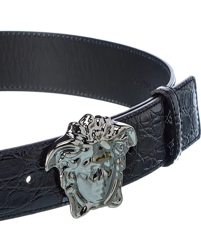 Shop Versace La Medusa Croc-embossed Leather Belt In Black