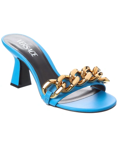 Shop Versace Chain Detail Leather Sandal In Blue