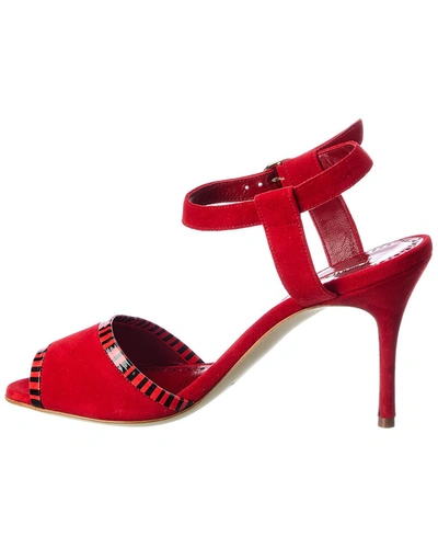 Shop Manolo Blahnik Ibn 90 Suede & Patent Sandal In Red