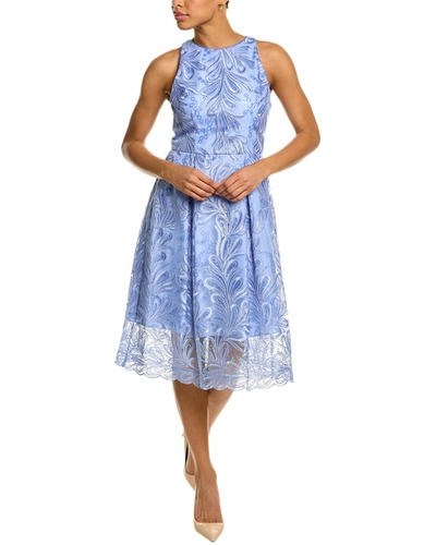 Shop Adrianna Papell Embroidered A-line Dress In Blue